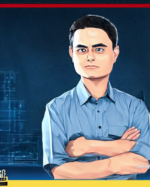 Prompt: Digital state-sponsored anime art of Ben Shapiro by A-1 studios, serious expression, empty warehouse background, highly detailed, spotlight