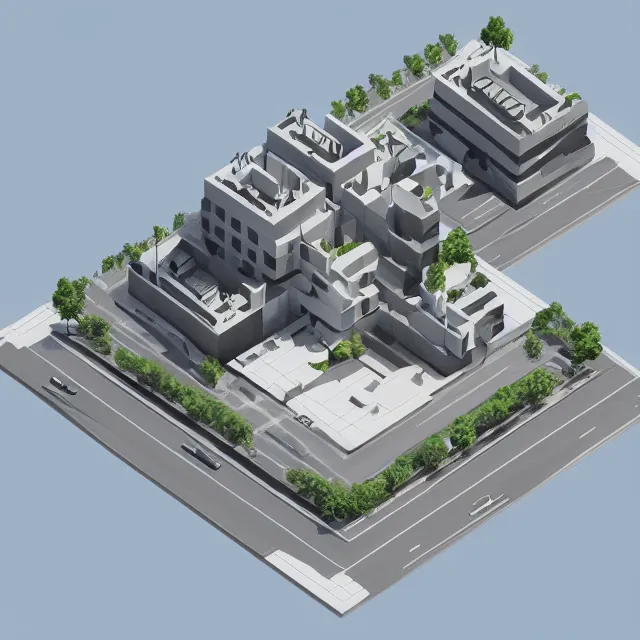 Prompt: isometric low poly render of kredik shaw, architecture concept