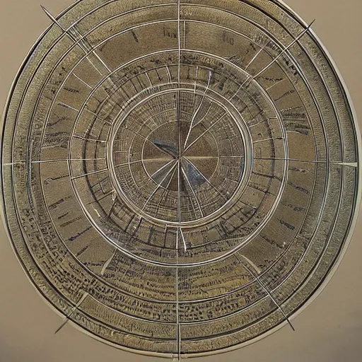 Image similar to artistic painting of astronomical armillary rings, engraved symbols