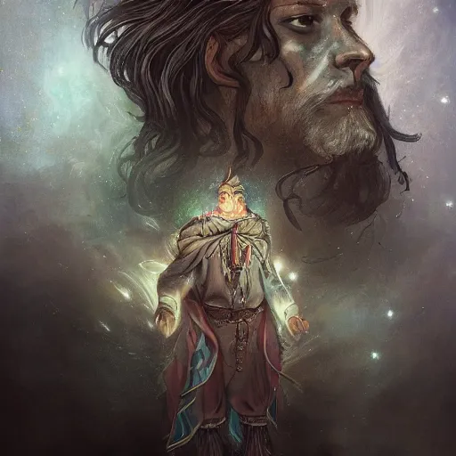 Prompt: a WLOP painting of Very very very very highly detailed mystic, enigmatic, strange portrait of a phantom warrior with galaxy, tattoos by Anton Pieck, intricate, extremely detailed, digital painting, artstation, concept art, smooth, sharp focus, illustration, intimidating lighting, incredible art,