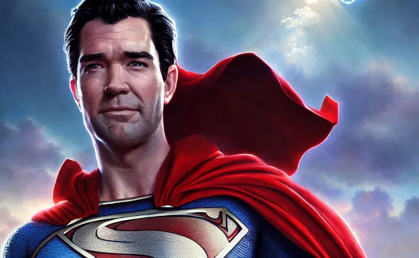 Image similar to highly detailed portrait of antony starr as superman, in the justice league, stephen bliss, unreal engine, fantasy art by greg rutkowski, loish, rhads, ferdinand knab, makoto shinkai and lois van baarle, ilya kuvshinov, rossdraws, tom bagshaw, global illumination, radiant light, detailed and intricate environment