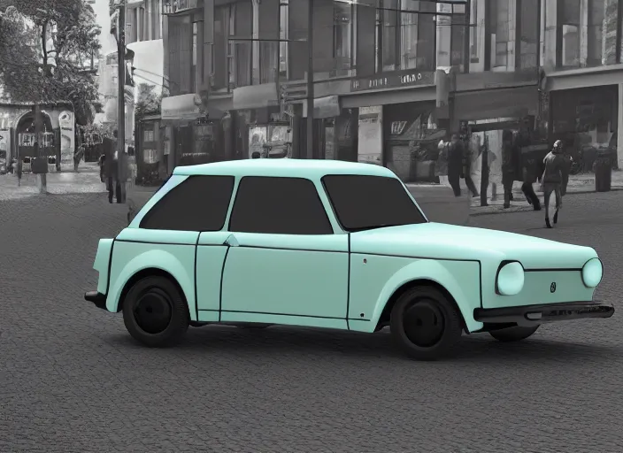 Prompt: Concept art 3D render of the new Trabant 2023