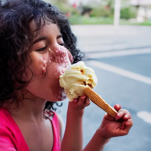 Prompt: photo of a neanderthal eating ice cream for the first time