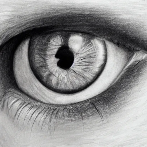 Image similar to a pencil drawing of an eye close up