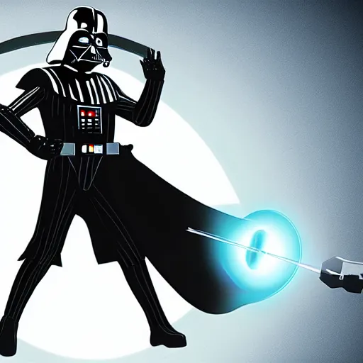 Image similar to a photo of darth vader holding an aperture science portal gun