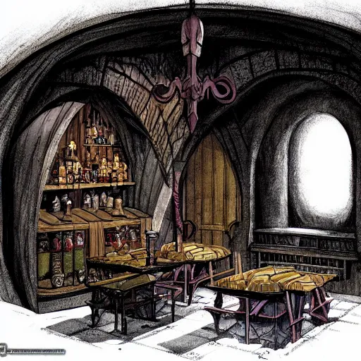 Prompt: Austrian cellar. The mood is creepy and dark. dungeons and dragons style. highly detailed, digital painting, artstation, concept art, sharp focus, illustration, art by Josh kirby and John romita jr and moebius