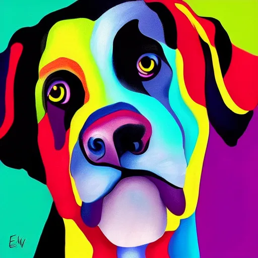 Image similar to a painting of a black dog on a colorful background, an airbrush painting by elke vogelsang, behance contest winner, neo - fauvism, digital painting, fauvism, digital illustration