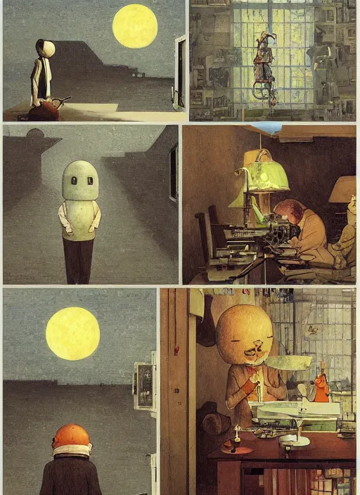 Prompt: happiness and sunshine, painting by shaun tan, detailed, intricate, torn paper decollage, oil on canvas by edward hopper, ( by mattias adolfsson ), by moebius