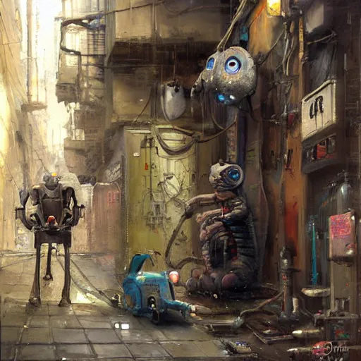 Image similar to a sphynx with robotic parts cat, in a cyberpunk alleyway by daniel gerhartz