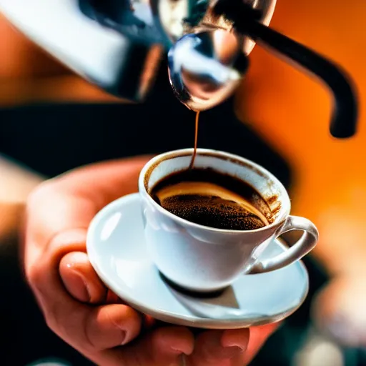 Prompt: a very beautiful macro photograph of espresso being poured from a portafilter. professional, high quality, high resolution, dynamic shot