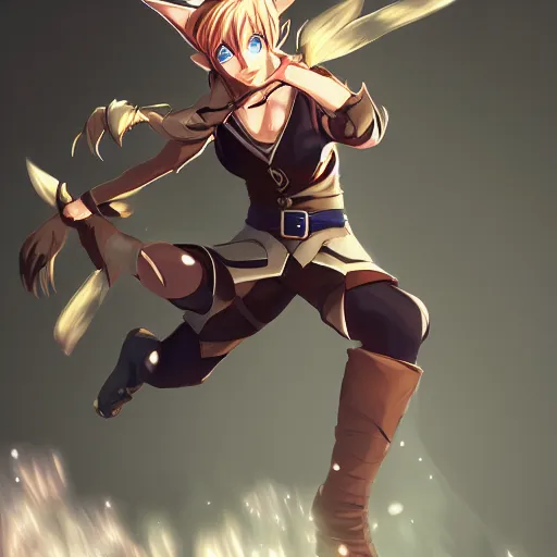 Image similar to anime elf character doing an uppercut, action pose, dynamic, digital art, trending on artstation