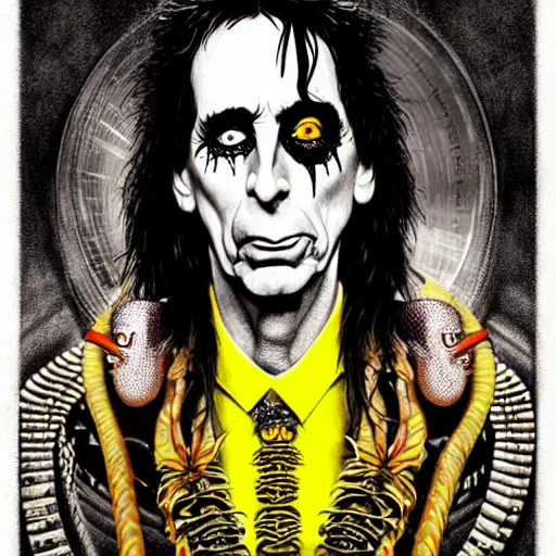 Image similar to graphic illustration, creative design, alice cooper as a snake, biopunk, francis bacon, highly detailed, hunter s thompson, concept art