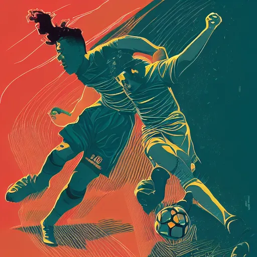 Image similar to illustration of soccer emotions, by Victo Ngai and James Gilleard and Bruce Pennington