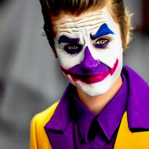 Prompt: movie still of justin bieber as the joker