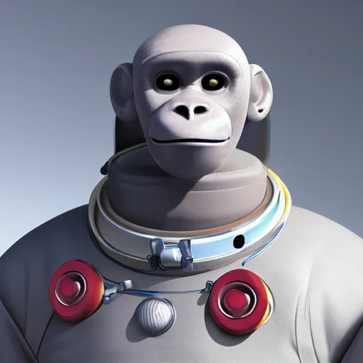 Image similar to portrait holder of monkey android astronaut, with robotic parts on his face, rendering unreal engine 5, cinematography