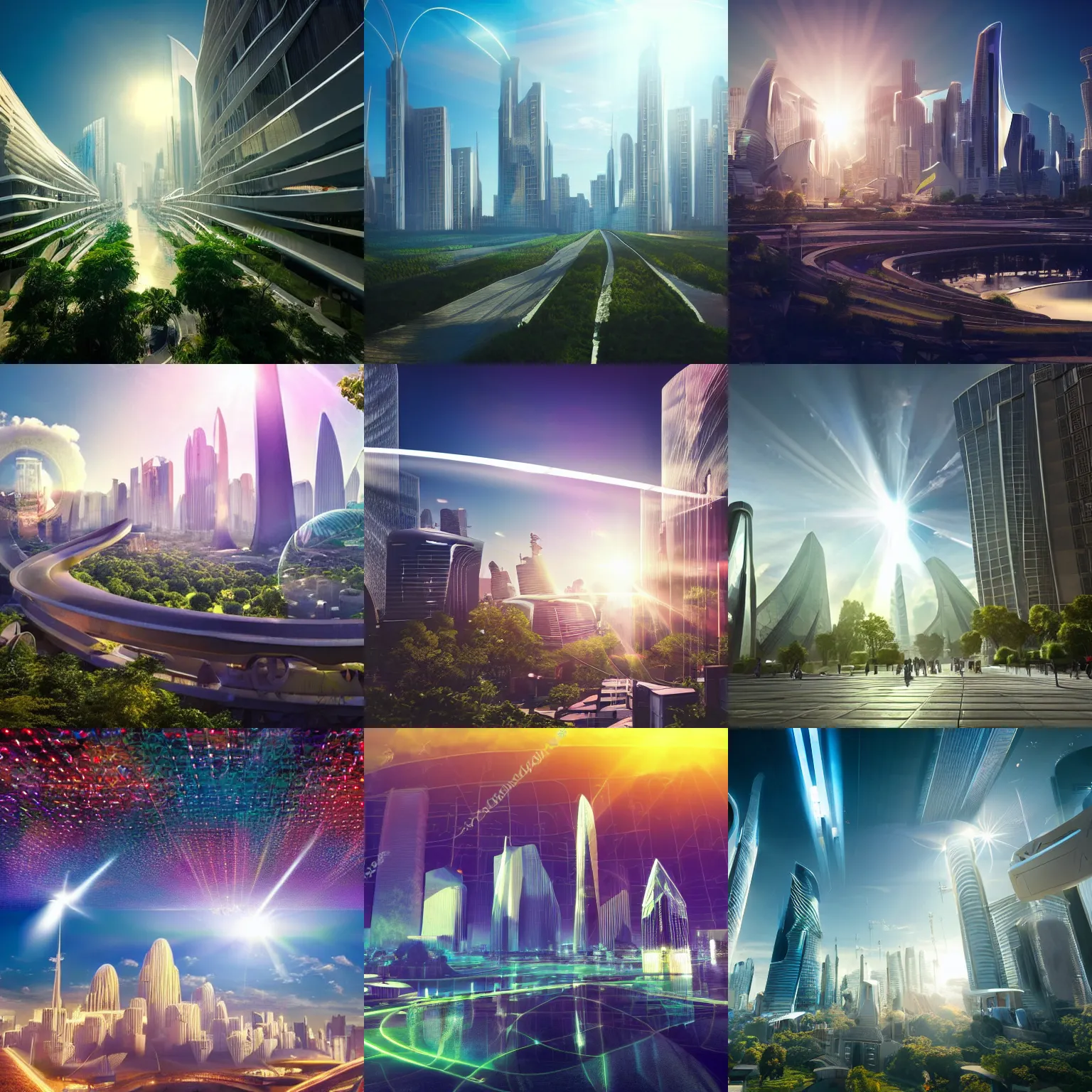 Prompt: a beautiful utopian city, futuristic, wide angle, utopia white, beautiful light, bloom, optical lens flare
