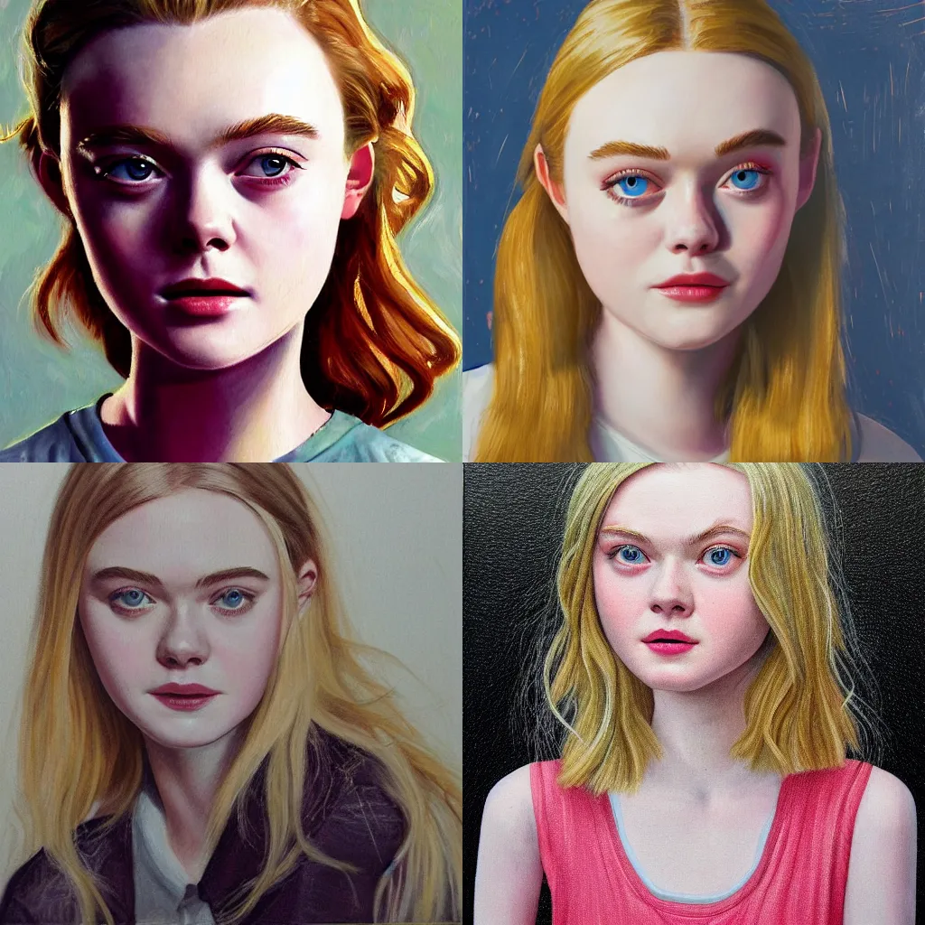 Prompt: Painting of Elle Fanning by polygon1993. Extremely detailed. 4K. Award winning.
