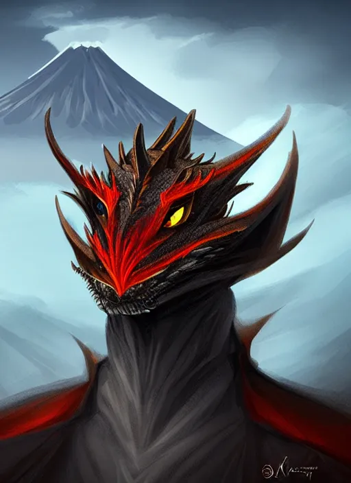 Prompt: ''face portrait furry handsome dragon, volcano landscape, fantasy, d & d, sharp focus, digital painting, concept art''