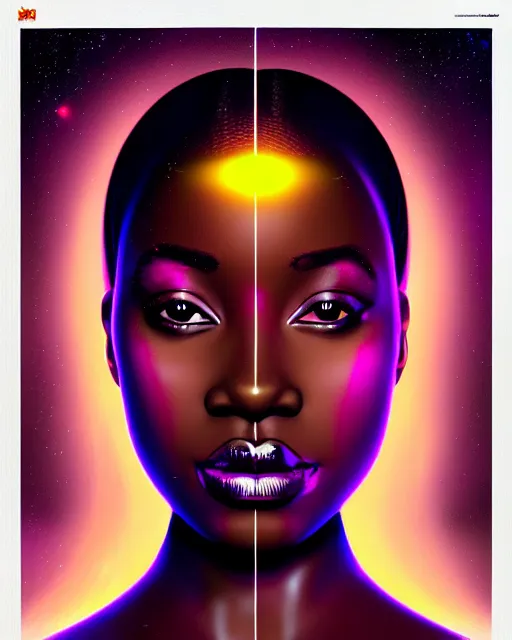 Image similar to symmetry!! african princess of technology, solid cube of light, hard edges, product render retro - futuristic poster scifi, lasers and neon circuits, beautiful dark skin african princess, intricate, elegant, highly detailed, digital painting, artstation, concept art, smooth, sharp focus, illustration, dreamlike, art by artgerm