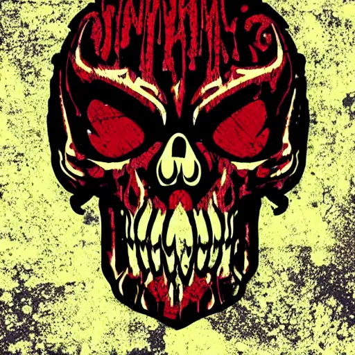 Image similar to death metal themed skull shaped microphone vector logo for a record label, dark, horrorcore, grunge, golden ratio