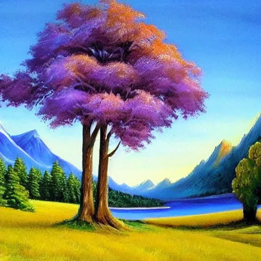 Prompt: a beautiful landscape painting by Bob ross, landscape, breathtaking