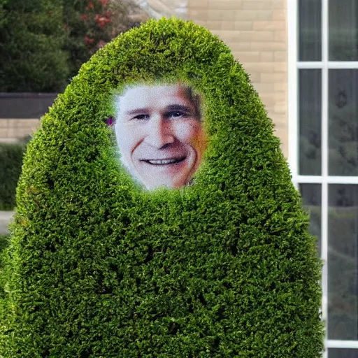 Prompt: a hedge sculpted in the shape of george w. bush's face