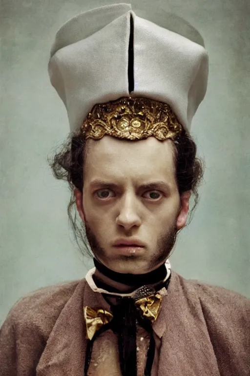 Image similar to hyperrealism close - up fashion portrait by roversi photo from the holy mountain by alejandro jodorowsky in style of francisco goya