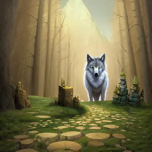 Prompt: Wolf as a mage, artwork by Gediminas Pranckevicius,