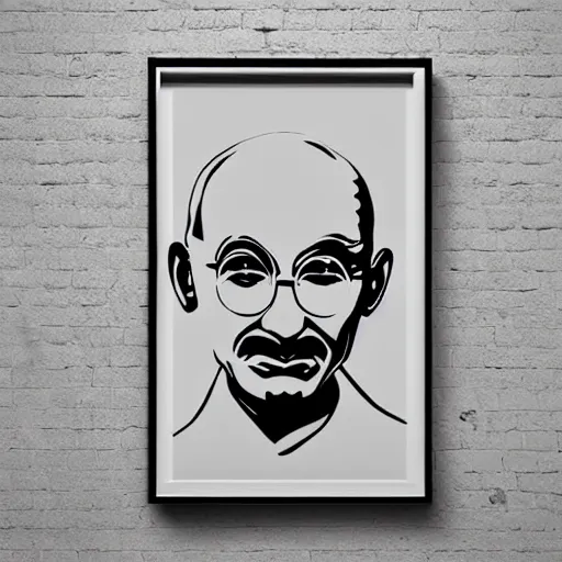 Image similar to propaganda posters of ghandi, evil, 4 k, stapled to a colourless white brick wall