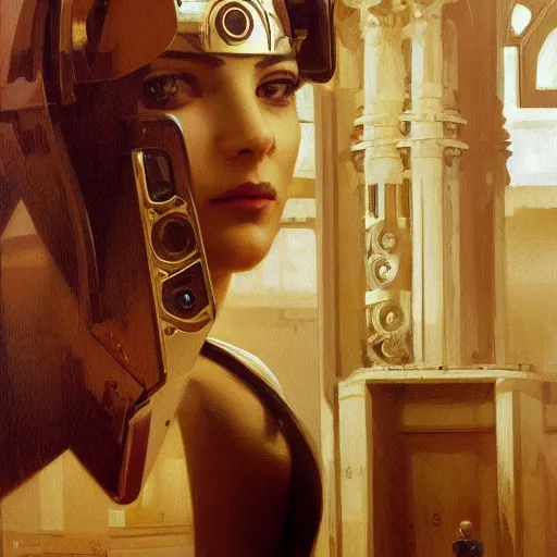 Prompt: detailed portrait of a scifi gadget, interior, filigree ornaments and greek architecture, artstation, bouguereau, syd mead, in africa, cinematic