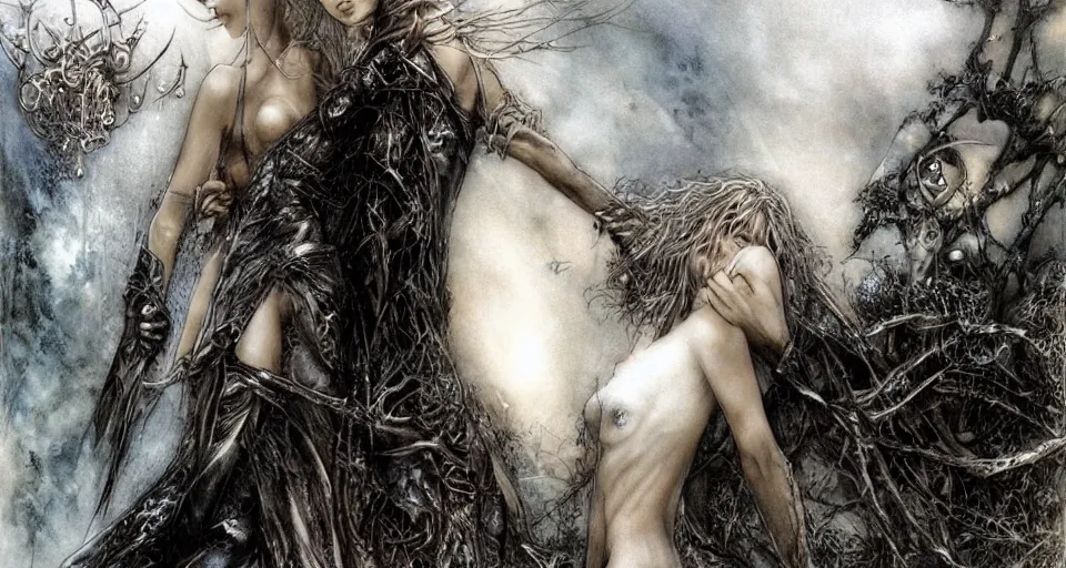 Prompt: the two complementary forces that make up all aspects and phenomena of life, by Luis Royo,