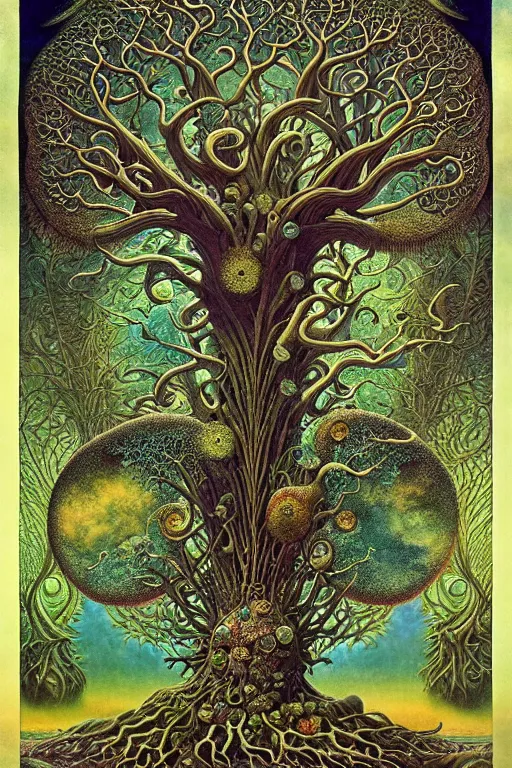 Image similar to tree of life by roger dean and andrew ferez, art forms of nature by ernst haeckel, divine chaos engine, symbolist, visionary, art nouveau, botanical fractal structures, organic, detailed, realistic, surreality