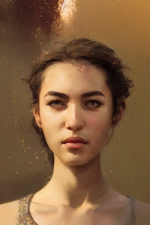 Image similar to babylonian girl, joyful, close-up portrait, intricate, elegant, volumetric lighting, scenery, digital painting, highly detailed, artstation, sharp focus, illustration, concept art, ruan jia, steve mccurry