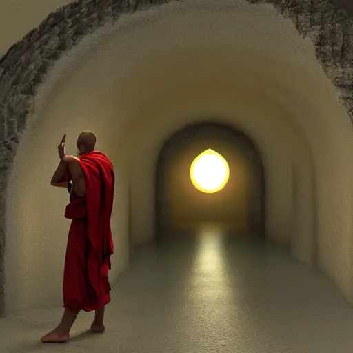 Prompt: concept art a monk discovering a portal to enlightenment, 8 k, 3 d render, ultra high quality, cinematic