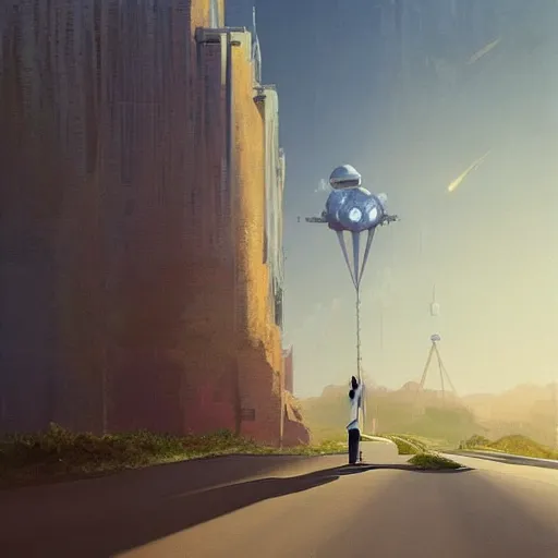 Image similar to a painting of a person standing on a road, concept art by chris labrooy, cgsociety, retrofuturism, sci - fi, concept art, futuristic