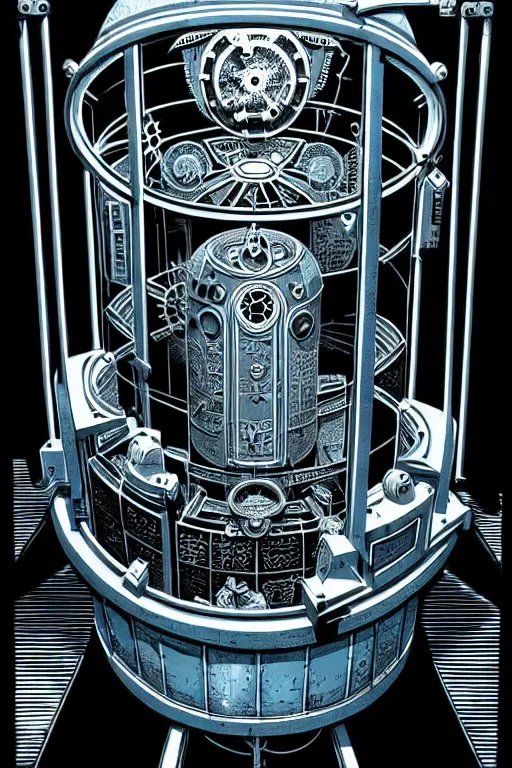 Image similar to steampunk cryo chamber containing an grey aien, high details, intricately detailed, by vincent di fate, inking, 3 color screen print, masterpiece, trending on artstation,, sharp, details, hyper - detailed, hd, 4 k, 8 k