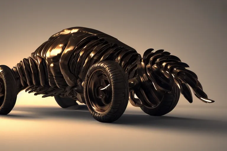 Prompt: a sportscar a trilobite chimera, octane render, studio lighting