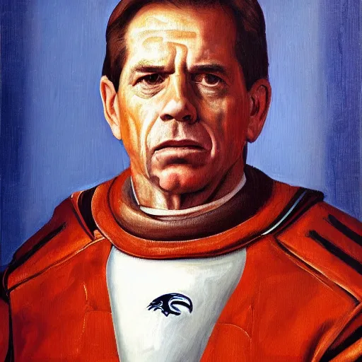 Image similar to renaissance portrait of nick saban, oil on canvas, regal, realism, detailed, meticulous