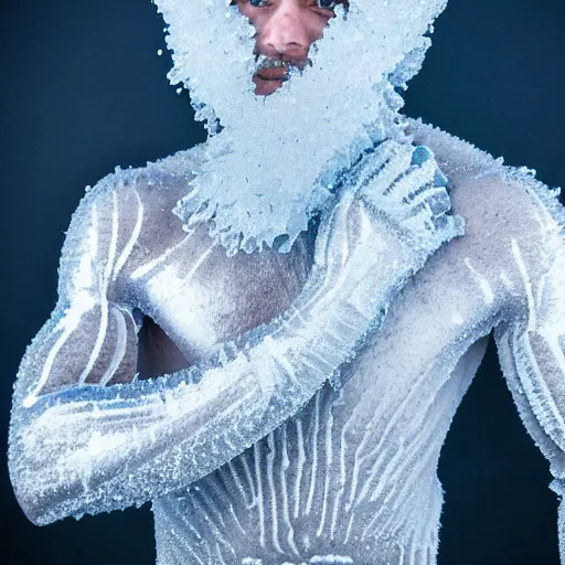 Image similar to ultra detailed photo of a man with many icey arms covering his entire body