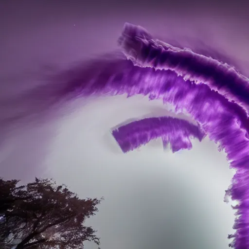 Image similar to A photograph of two extremely beautiful amazing purple tornados entering tokyo award-winning UHD 4K