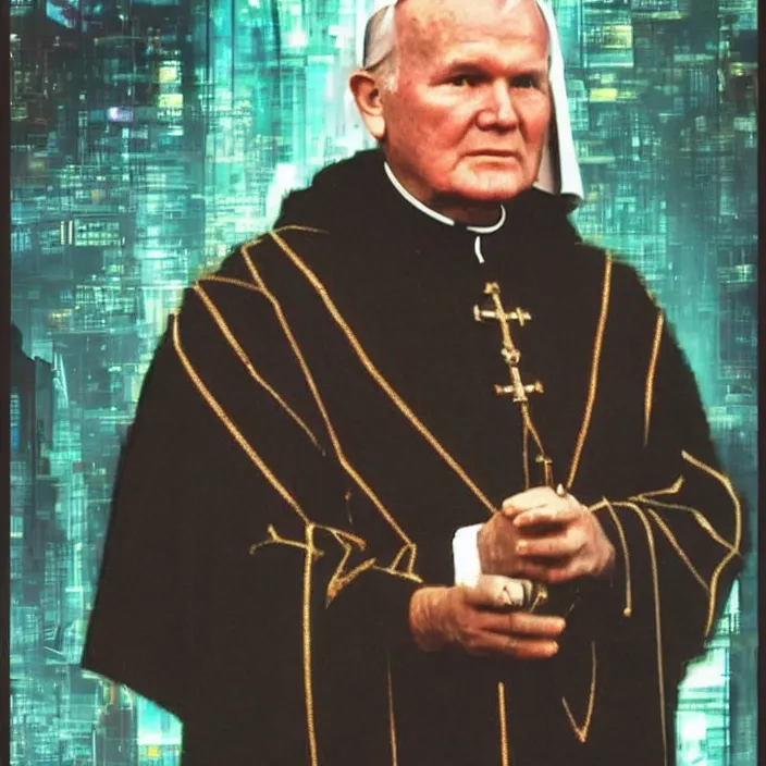 Image similar to John Paul II in style of cyberpunk