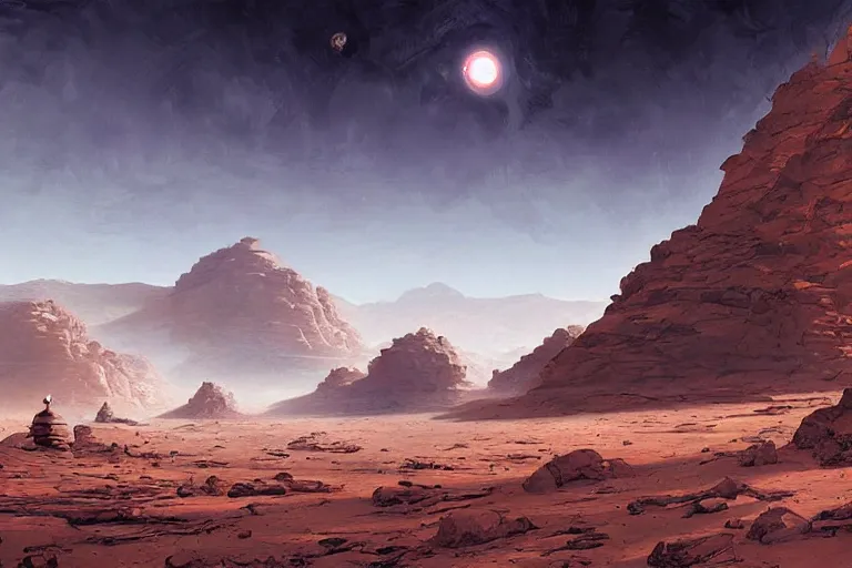 Prompt: a monastery on mars, stunning landscape, by stephan martiniere