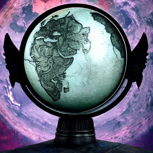 Prompt: a very detailed photo of satan sitting on earth globe, with baphomet and lucifer, creepy, godrays, studio photo, highly detailed, artstation, trending,