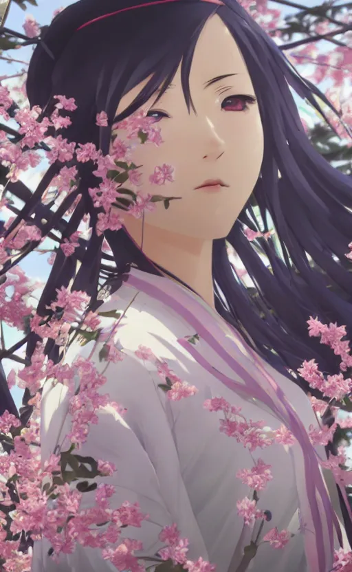 Prompt: anime style, gta 5, panoramic view of girl, centered, yukata clothing, sakura tree in background, short hair, hair down, symmetrical facial features, from arknights, hyper realistic, extreme detail, volumetric lights, 4 k drawing, safebooru, realistic lighting, by alphonse mucha, greg rutkowski, sharp focus, backlit