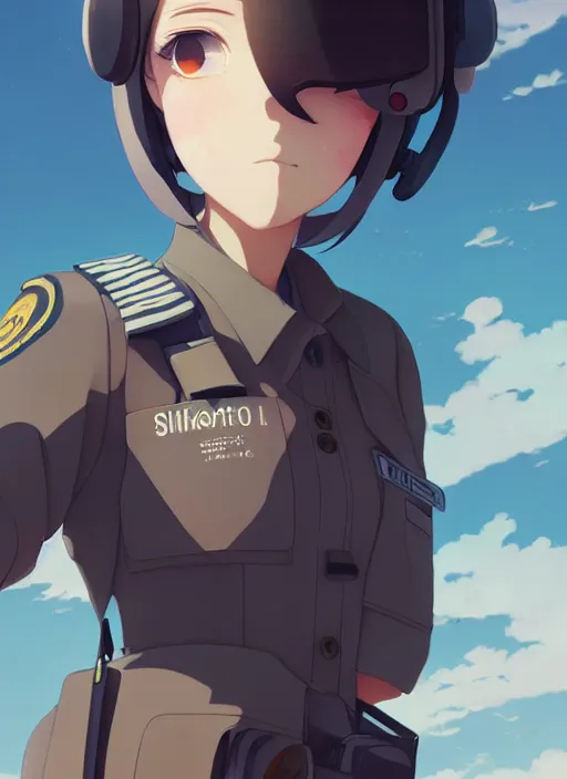 Prompt: portrait of cute pilot girl, smoky sky background, urban landscape, illustration concept art anime key visual trending pixiv fanbox by wlop and greg rutkowski and makoto shinkai and studio ghibli and kyoto animation, soldier clothing, military gear, airplane robot, cyborg, gapmoe yandere grimdark