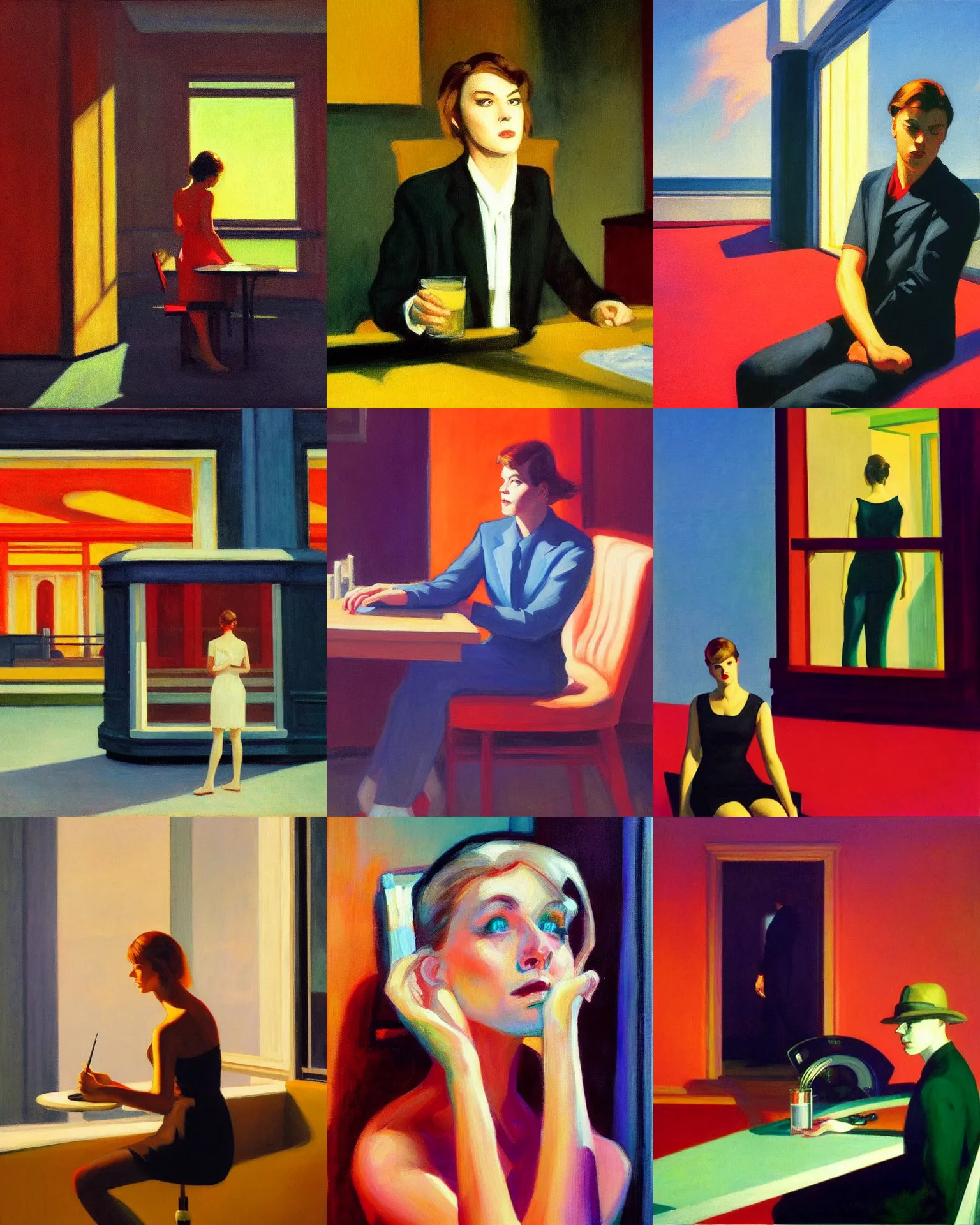 Prompt: A synthwave portrait painted by Edward Hopper