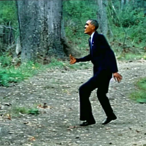 Image similar to Found footage of Obama chasing a hiker, 1986