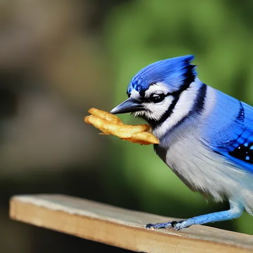 Prompt: bluejay eating french fries