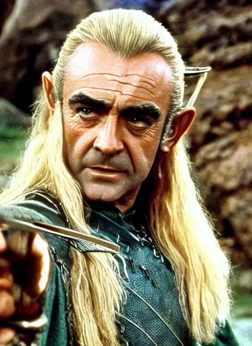 Image similar to film still of Sean Connery as Legolas in The Lord of the Rings, 4k