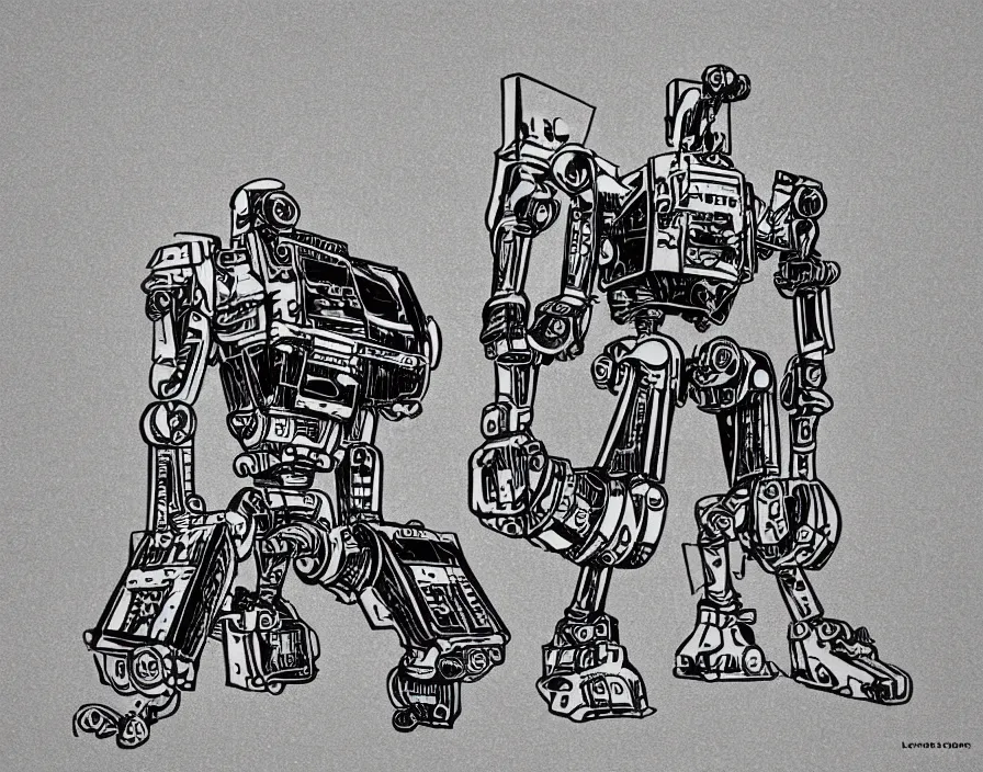 Prompt: mech robot, linocut, minimalistic!!!!, intricate!!!, flat art, black and white, digital